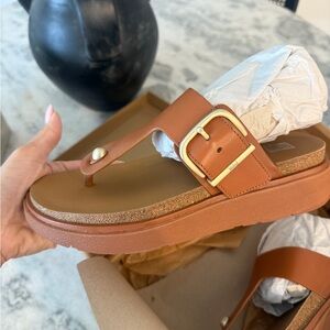 Fitflop Tan Sandals with Gold Buckle
